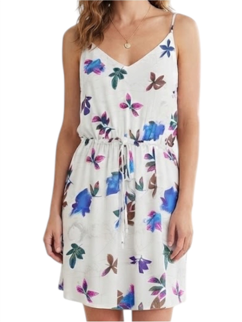 ARITZIA BABATON Floral Spaghetti Strap V-Neck Slip Dress Ivory Multi S